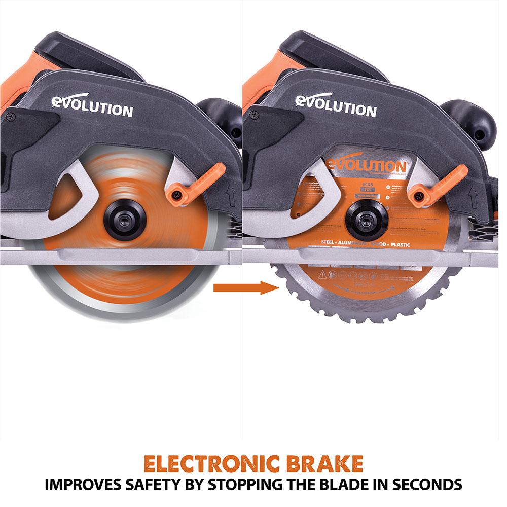 Evolution R185CCSX 185mm Circular Saw with 1020mm 3-piece Mini Track and TCT Multi-Material Cutting Blade - Image 16