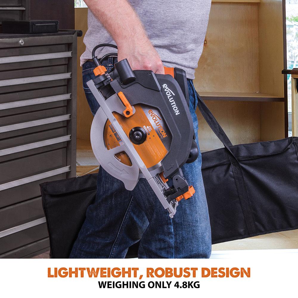 Evolution R185CCSX 185mm Circular Saw with 1020mm 3-piece Mini Track and TCT Multi-Material Cutting Blade - Image 17