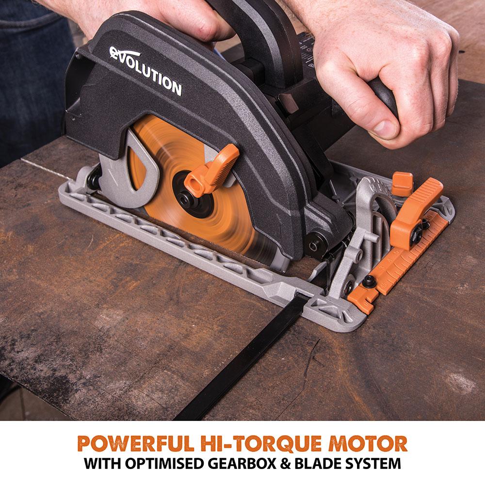 Evolution R185CCSX 185mm Circular Saw with 1020mm 3-piece Mini Track and TCT Multi-Material Cutting Blade - Image 6