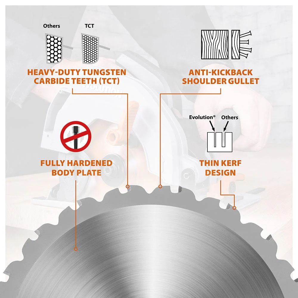Evolution 185mm Multi-Material Cutting 20T Mitre Saw Blade - Image 5