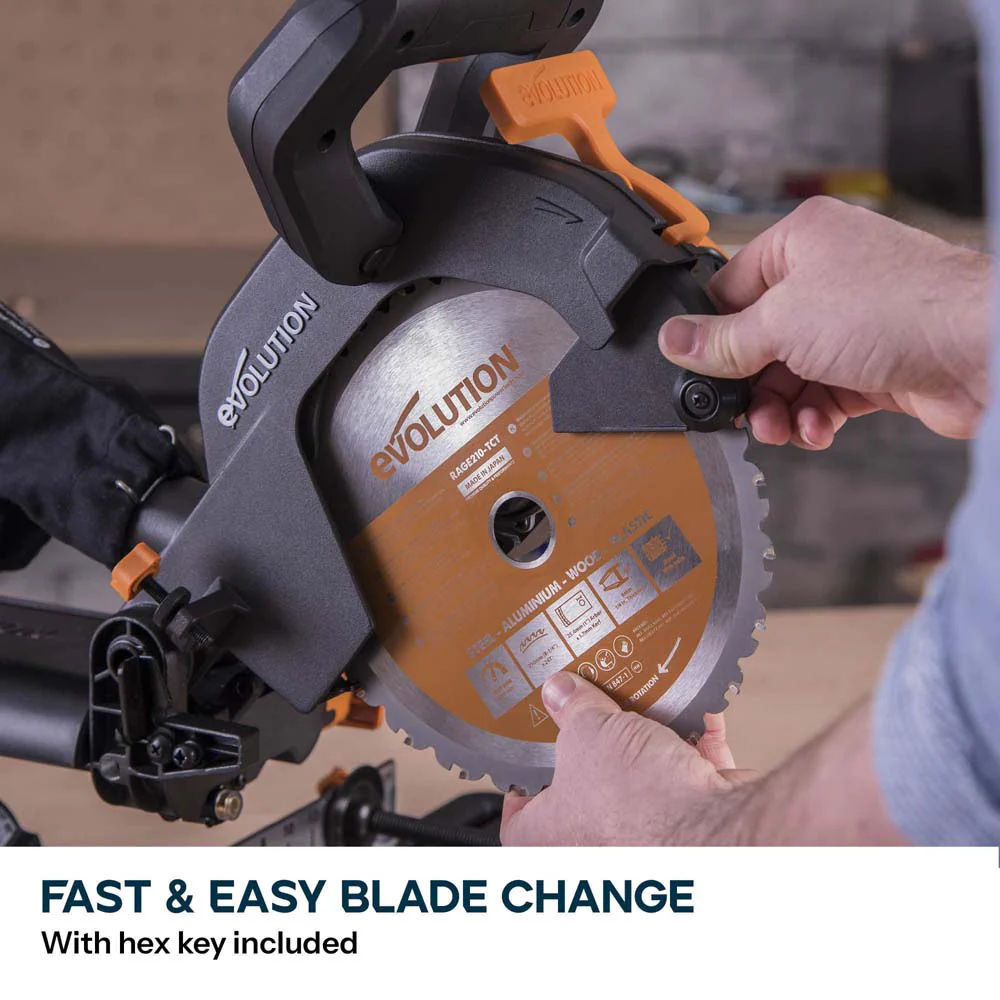 B-Stock Refurbished Evolution R210SMS+ 210mm Sliding Compound Mitre Saw With TCT Multi-Material Cutting Blade - Image 13