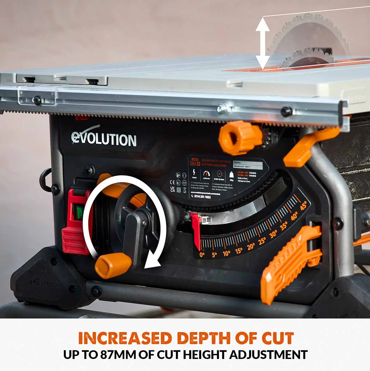 B-stock Refurbished Evolution R255TBL+ 230v Portable Jobsite Table Saw with 255mmTCT Multi-material Blade - Image 16