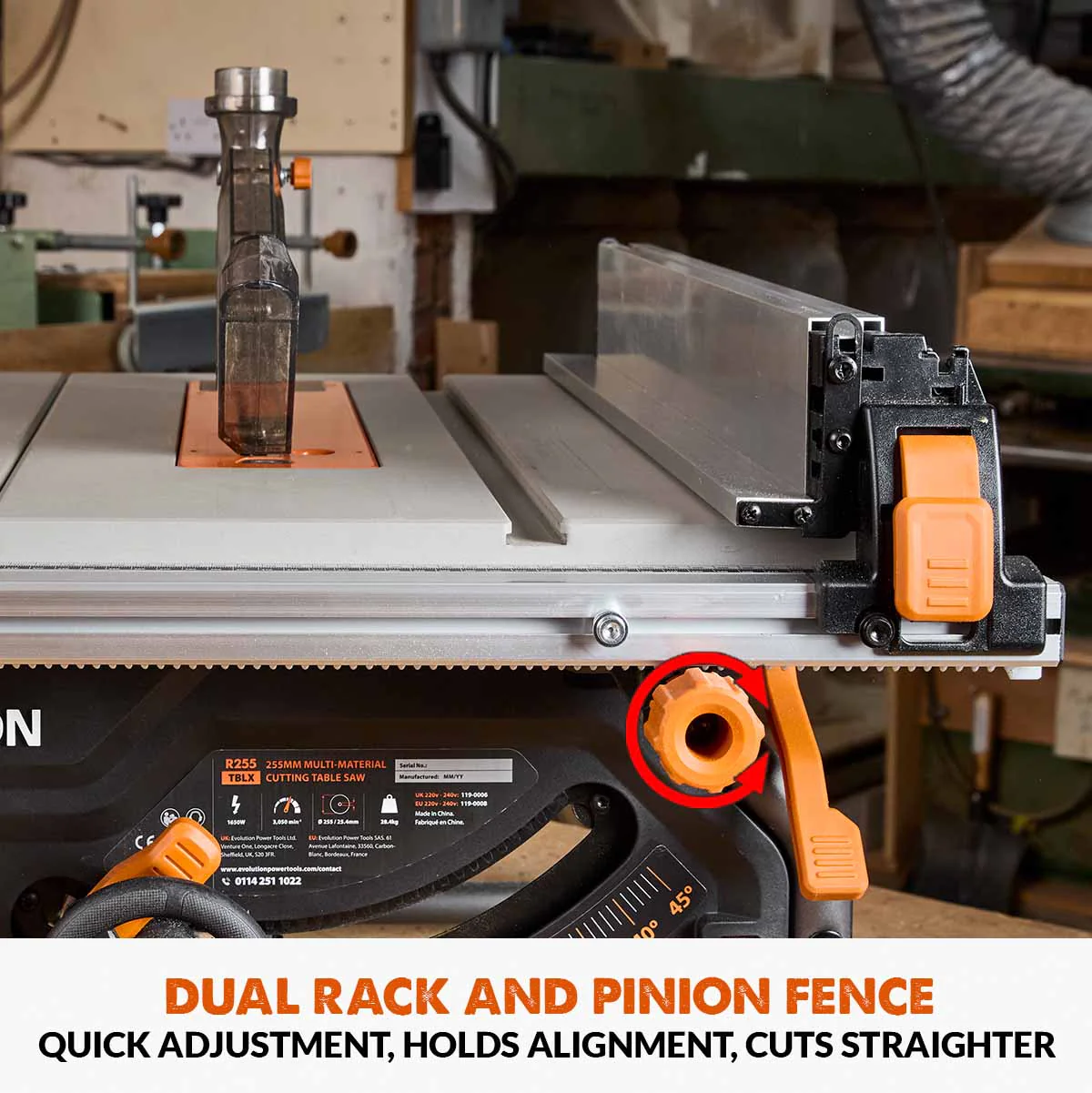 B-stock Refurbished Evolution R255TBL+ 230v Portable Jobsite Table Saw with 255mmTCT Multi-material Blade - Image 3
