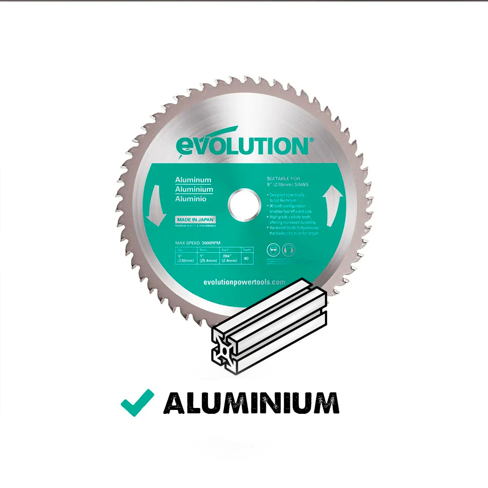 Evolution 230mm Aluminium Cutting 80T TCT Circular Saw Blade - Image 2