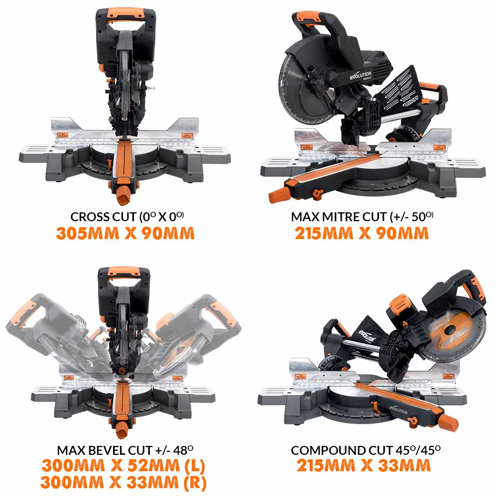 Evolution Cordless R255SMS-DB-Li Double Bevel Mitre Saw & XL Stand - Image 5