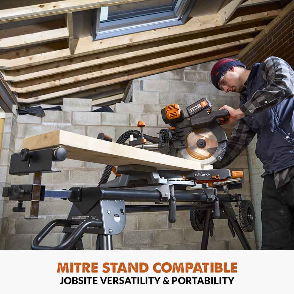 Evolution Cordless R255SMS-DB-Li Double Bevel Mitre Saw & XL Stand - Image 7