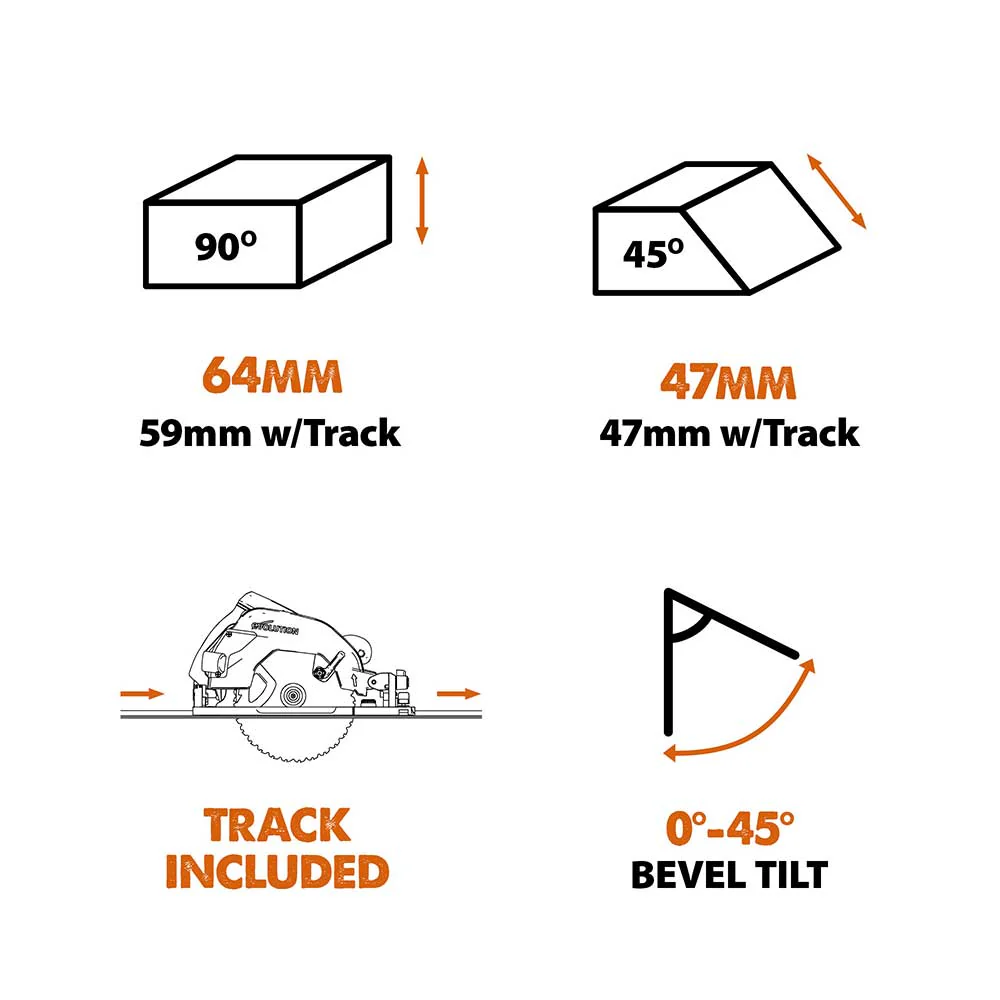 Evolution R185CCSX Handheld Circular Saw, ST2800-G2 2.8m 2-piece Track & 3-piece Mini-Track Bundle - Image 4