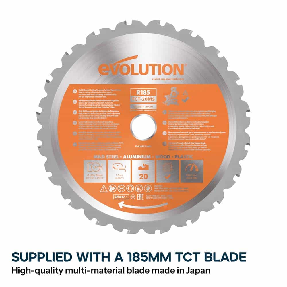 Evolution Cordless R185SMS-Li 185mm Sliding Mitre Saw 18v Li-Ion EXT Inc Multi-Material Blade - Image 5