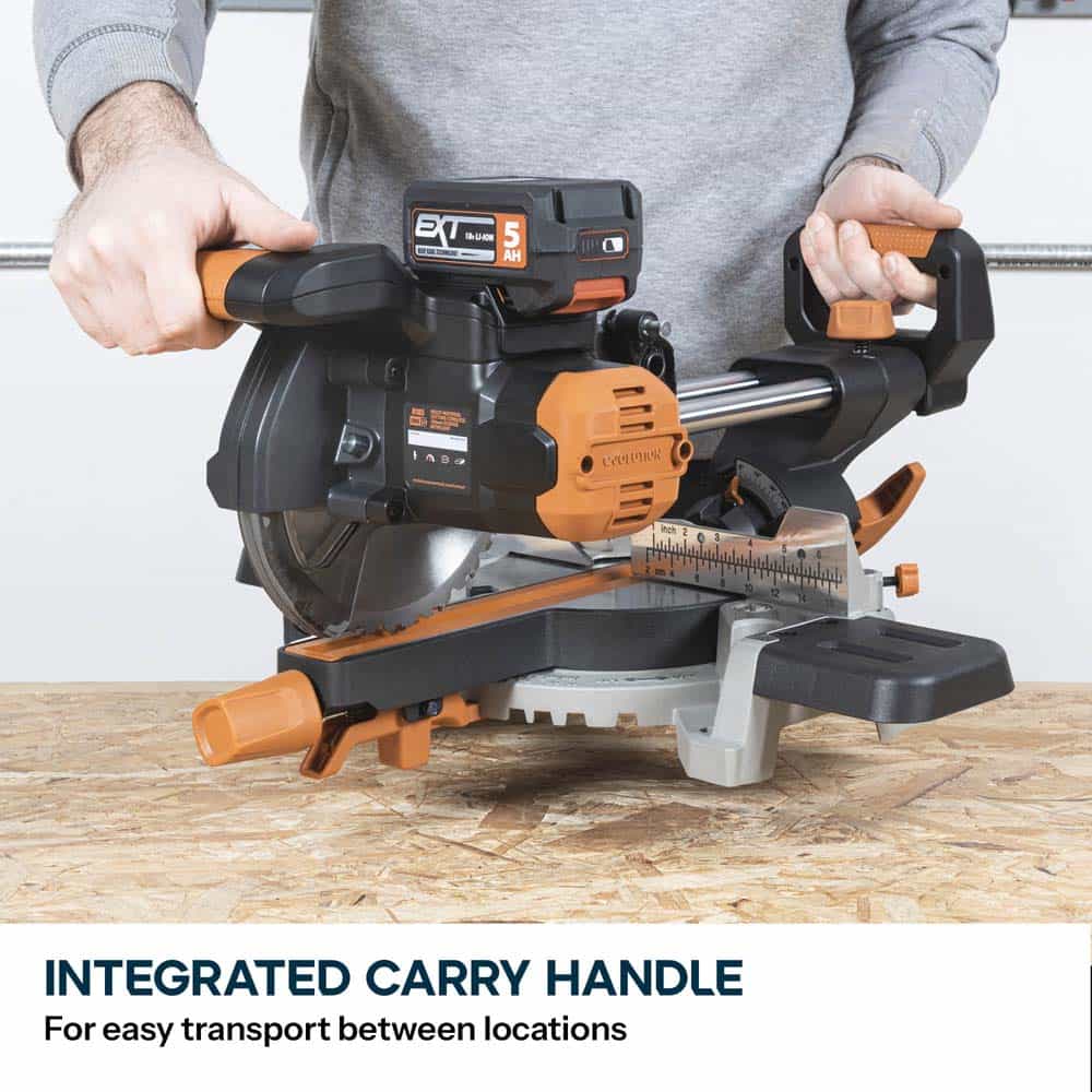 Evolution Cordless R185SMS-Li 185mm Sliding Mitre Saw 18v Li-Ion EXT Inc Multi-Material Blade - Image 8