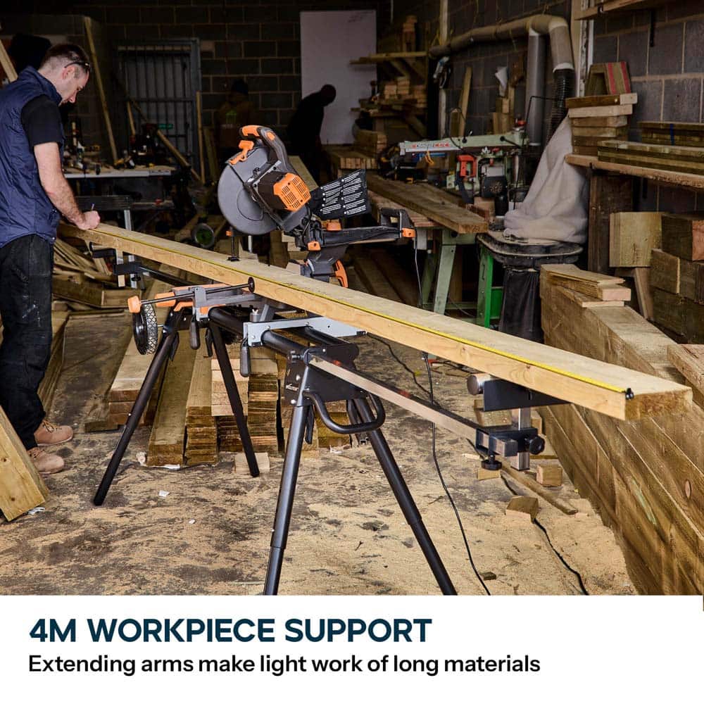 Evolution R255SMS+ 255mm Sliding Compound Mitre Saw & Evolution XL Rolling Mitre Saw Stand Bundle - Image 24