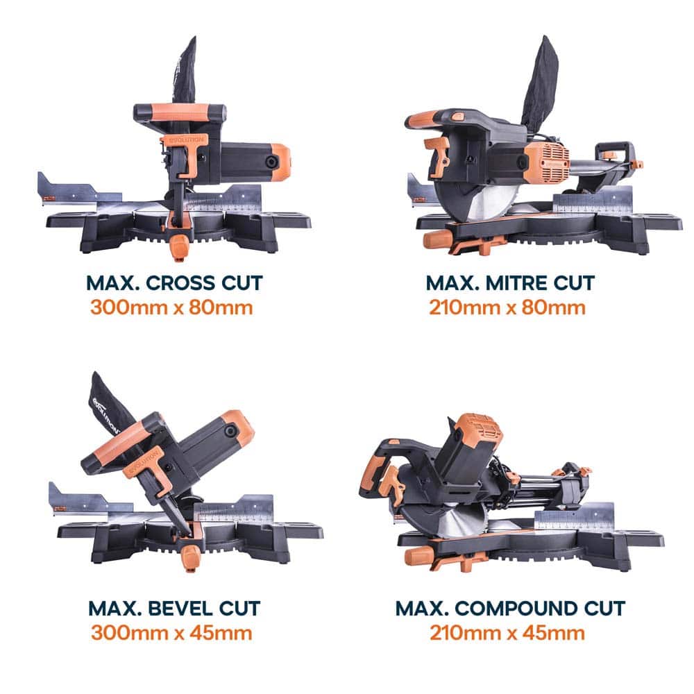 Evolution R255SMS+ 255mm Sliding Compound Mitre Saw & Evolution XL Rolling Mitre Saw Stand Bundle - Image 9