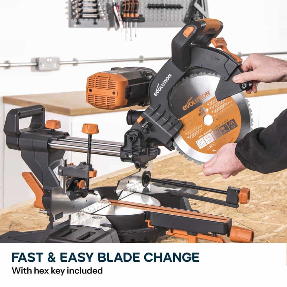Evolution R255SMS-DB+ 255mm Double Bevel Mitre Saw & XL Rolling Stand Bundle - Image 15