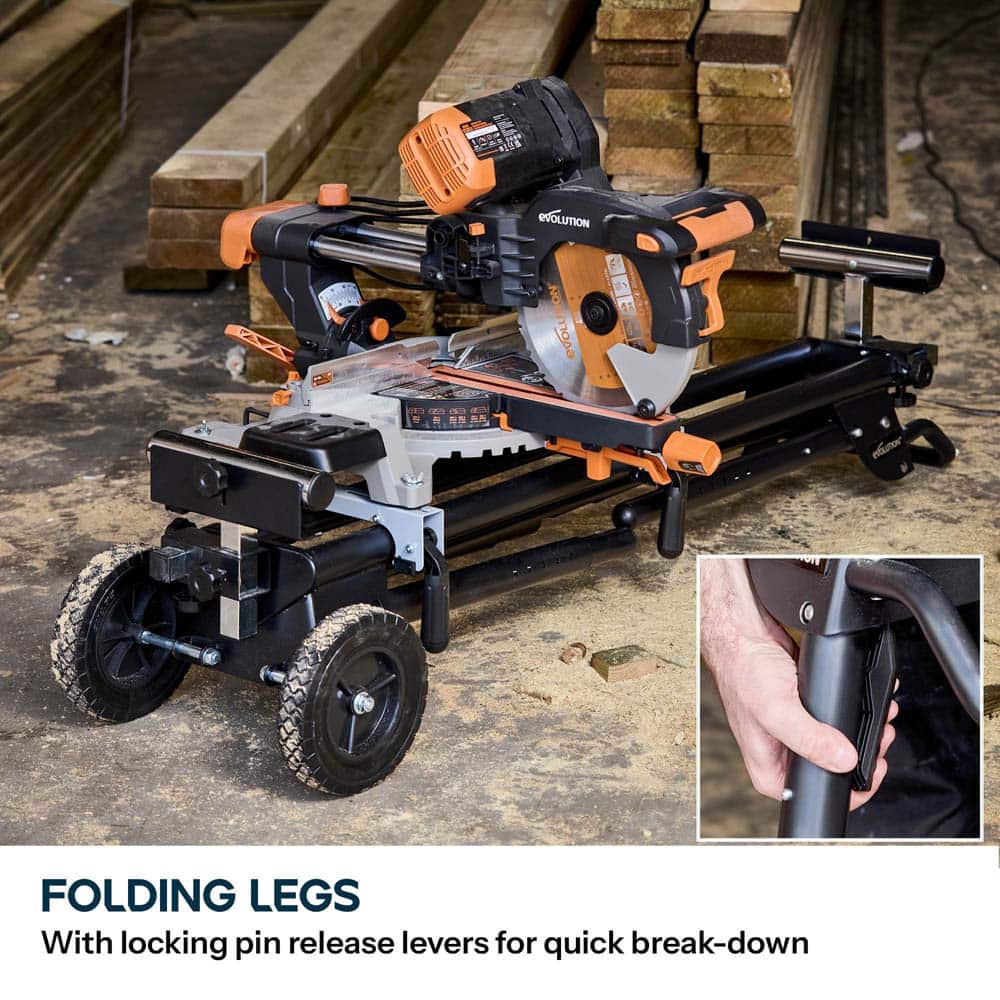 Evolution R255SMS-DB+ 255mm Double Bevel Mitre Saw & XL Rolling Stand Bundle - Image 26