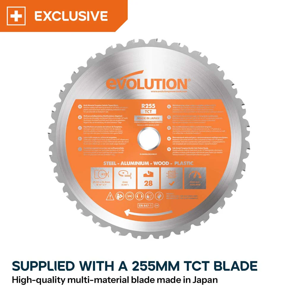 Evolution R255TBL+ 230v Portable Jobsite Table Saw with 255mmTCT Multi-material Blade - Image 6