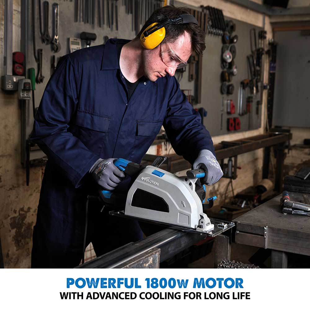 Evolution S210CCS 210mm Heavy Duty Metal Cutting Circular Saw & 1.4m 2-Piece Track Kit Bundle (2x700mm) - Image 5