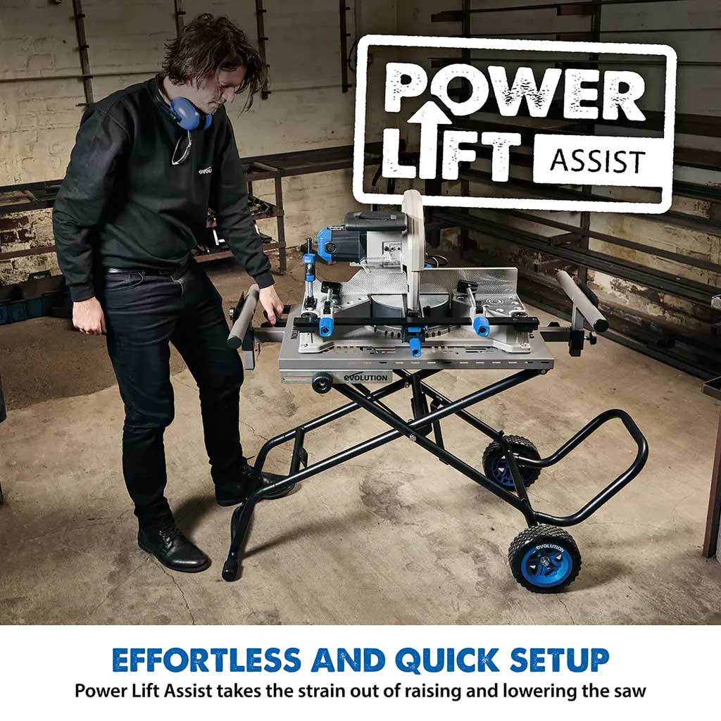 Evolution S355MCS 355mm Heavy Duty Chop Mitre Saw & Wheeled Stand Bundle - Image 25