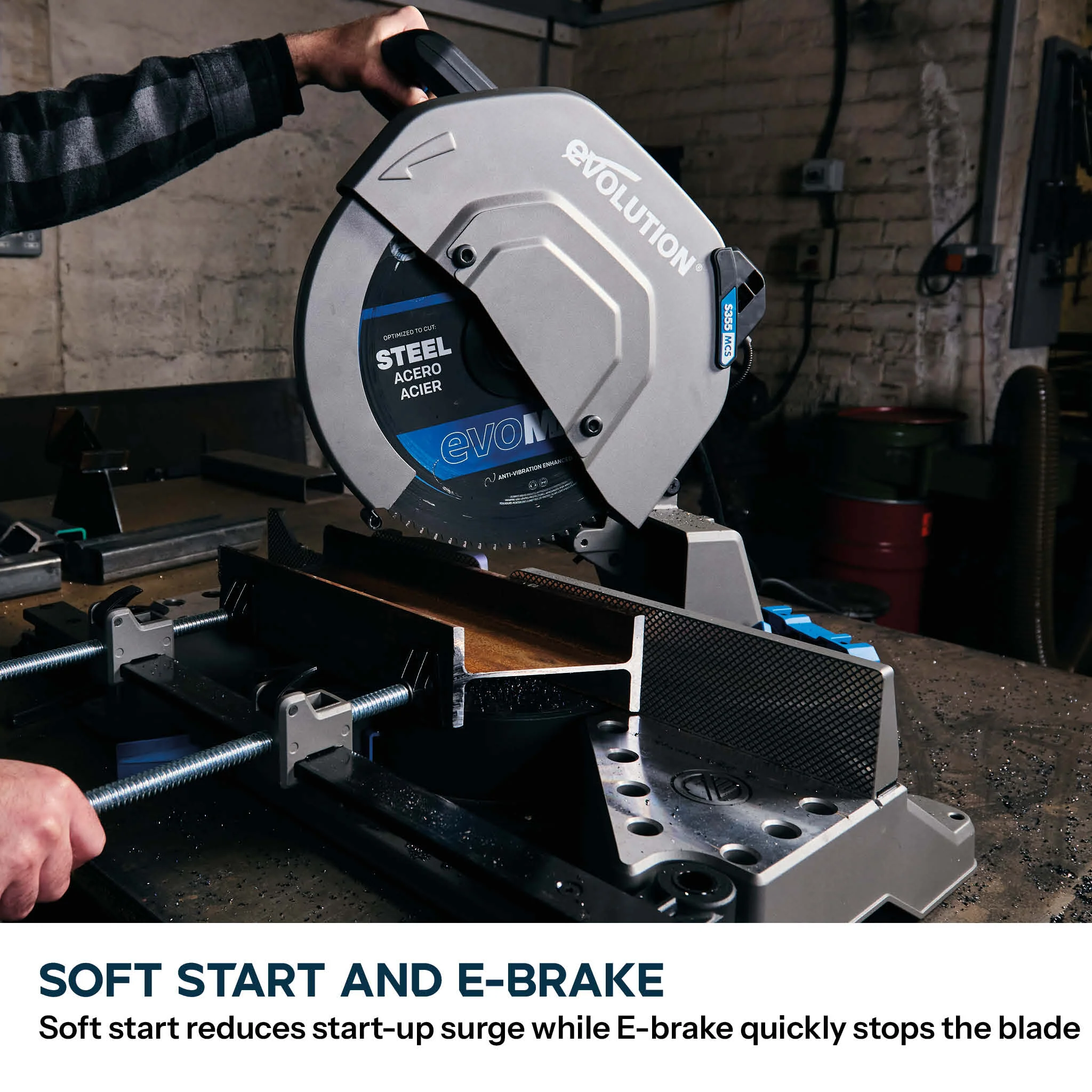 Evolution 355mm Metal Cutting Mitre Chop Saw with EVOMAX 80T Cermet Long-Life Blade, Intelligent Motor Technology & Shadowline Guide | S355MCS-G2 - Image 11