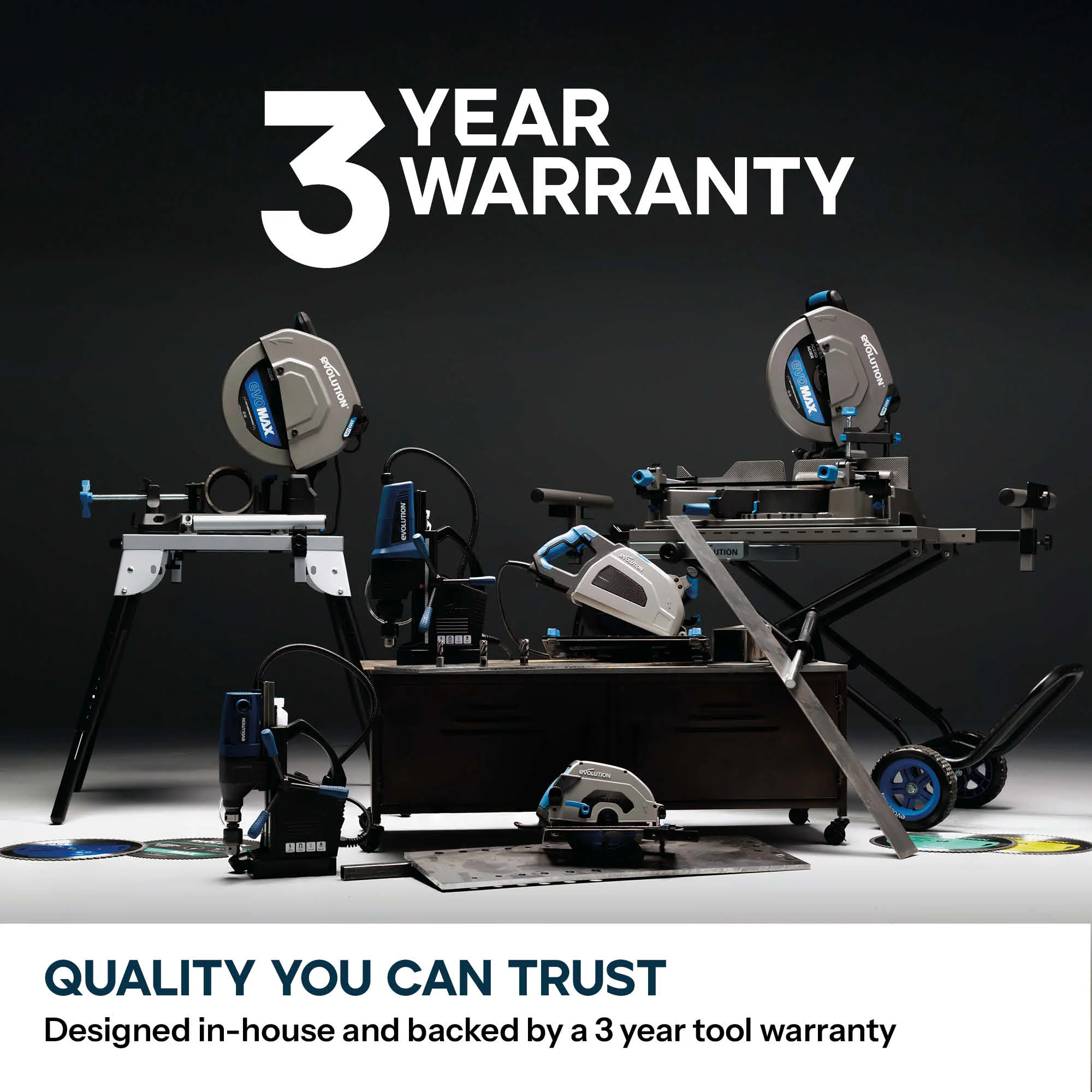 Evolution 355mm Metal Cutting Mitre Chop Saw with EVOMAX 80T Cermet Long-Life Blade, Intelligent Motor Technology & Shadowline Guide | S355MCS-G2 - Image 14
