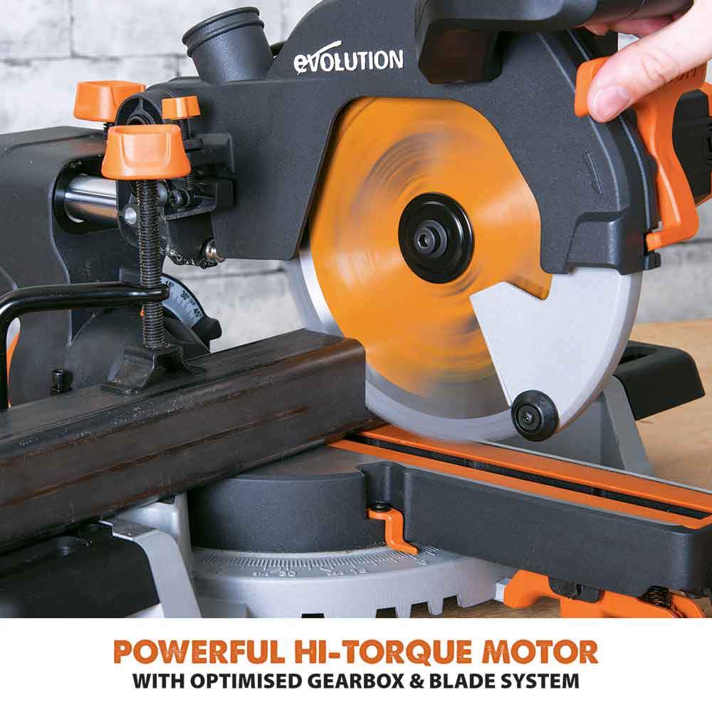 Evolution R210SMS 210mm Sliding Mitre Saw With TCT Multi-Material Cutting Blade - Image 6
