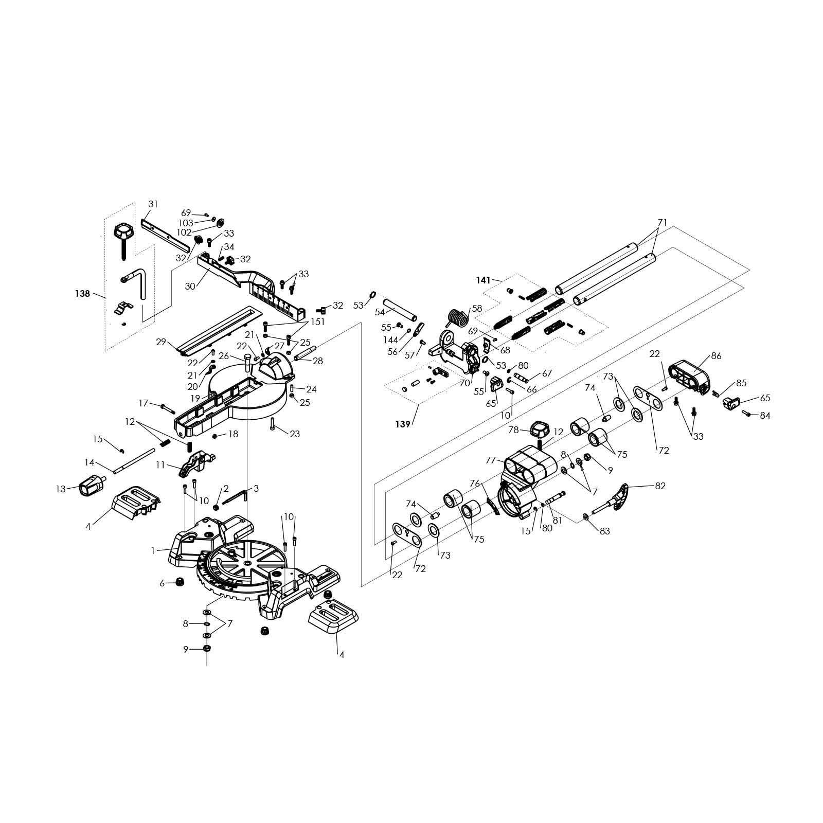 Evolution R210SMS 110V Sliding Mitre Saw Spare Parts (Base Section) - Image 2