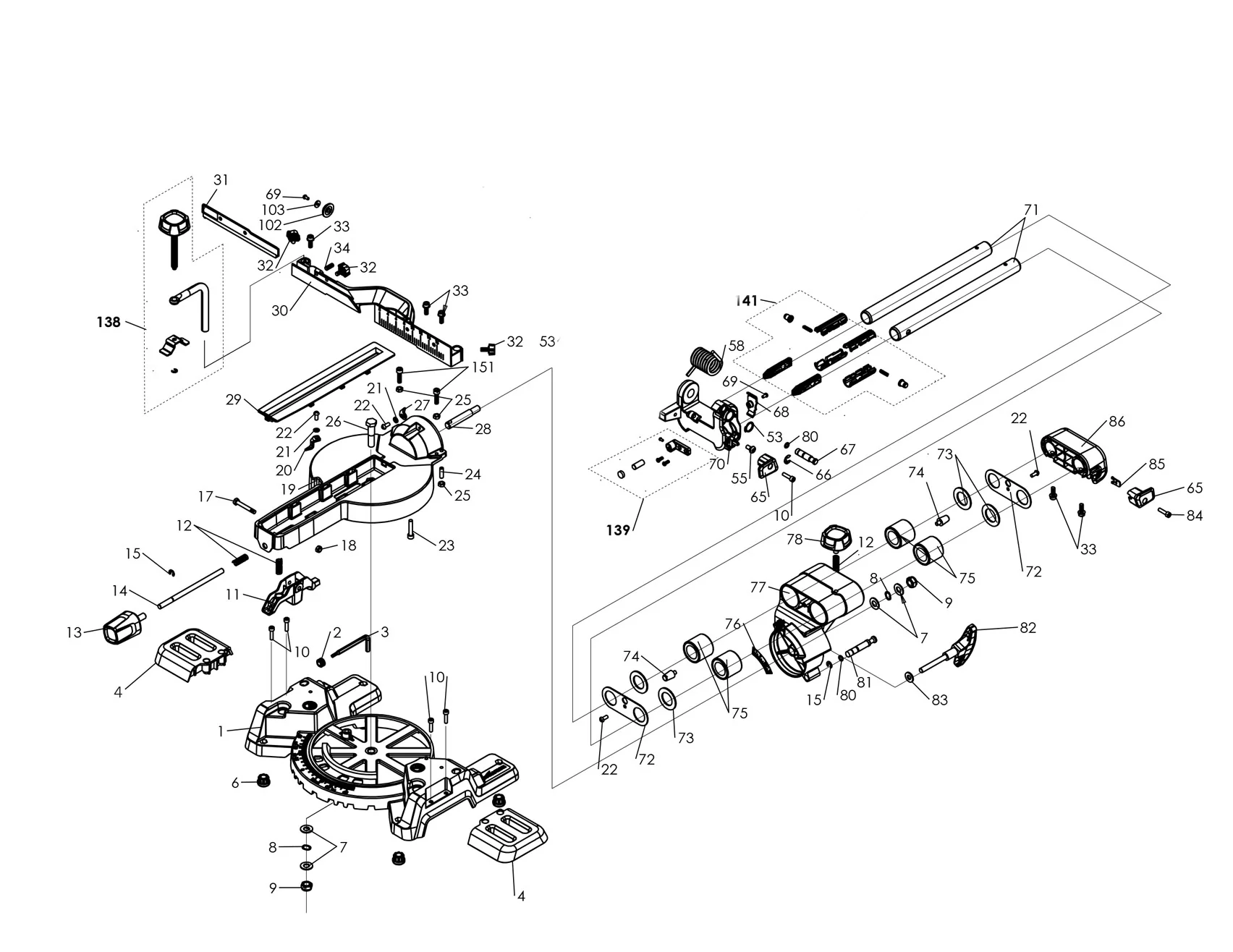Evolution R210SMS+ 110v Sliding Mitre Saw Spare Parts (Base Section) (May 24 Onwards) - Image 2