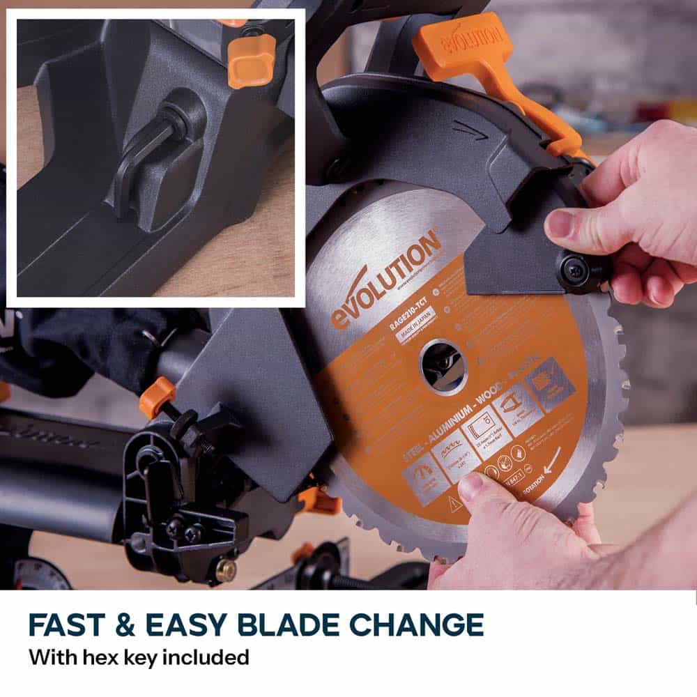 Evolution R210SMS-300+ 210mm Sliding Compound Mitre Saw With TCT Multi-Material Cutting Blade - Image 13