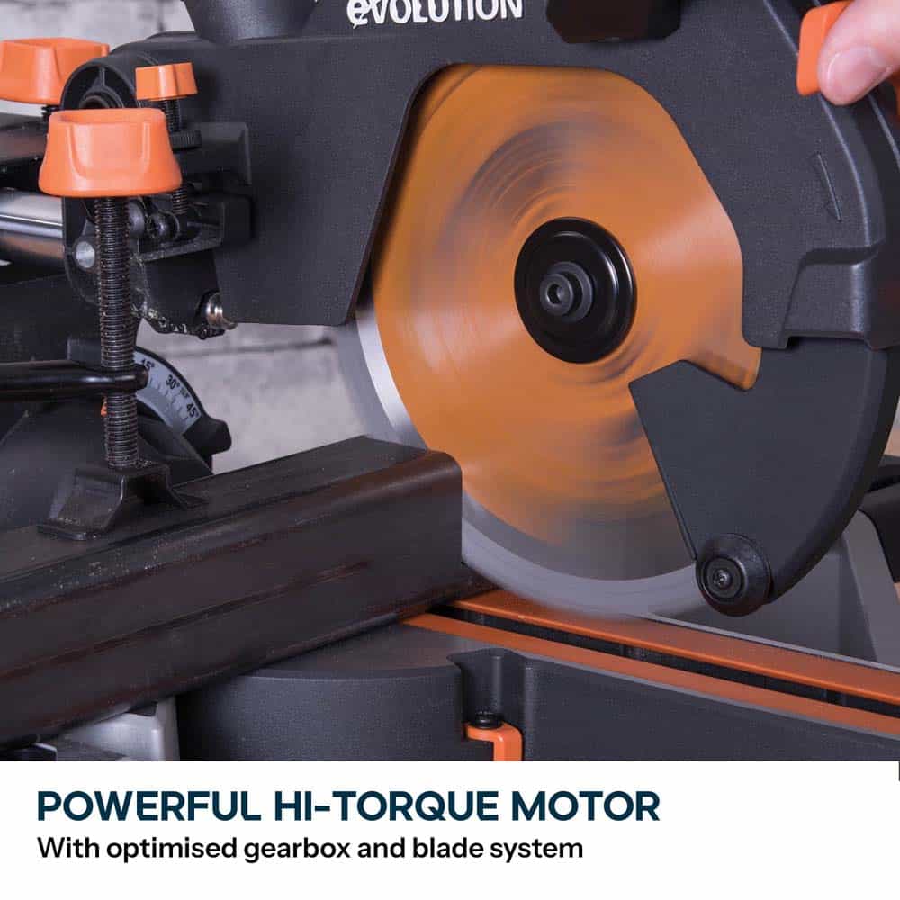 Evolution R210SMS-300+ 210mm Sliding Compound Mitre Saw With TCT Multi-Material Cutting Blade - Image 6