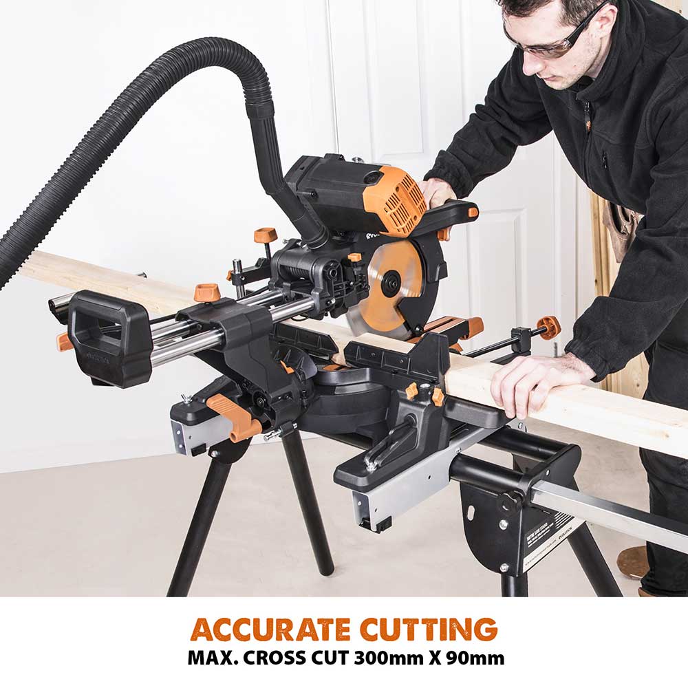 Evolution R255SMS-DB+ 255mm Double Bevel Mitre Saw & Stand Bundle - Image 2