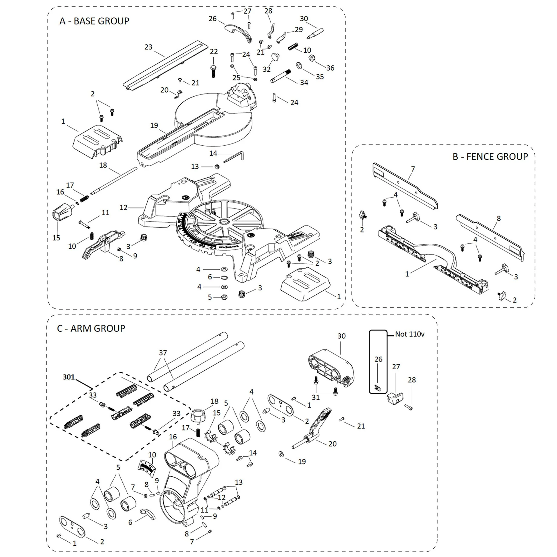 Evolution R255SMS-DB Sliding Mitre Saw Spare Parts (Neck, Rails, Base) - Image 2