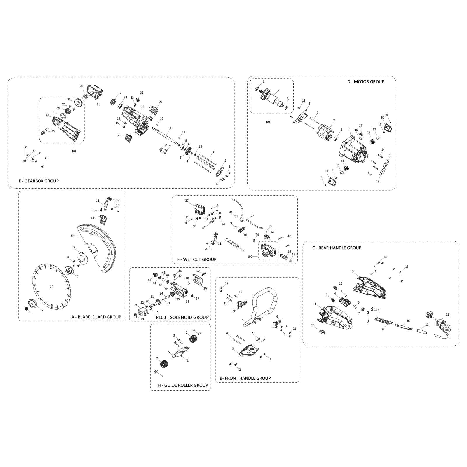 Evolution R350DCT Disc Cutter / Concrete Saw Spare Parts - Image 2