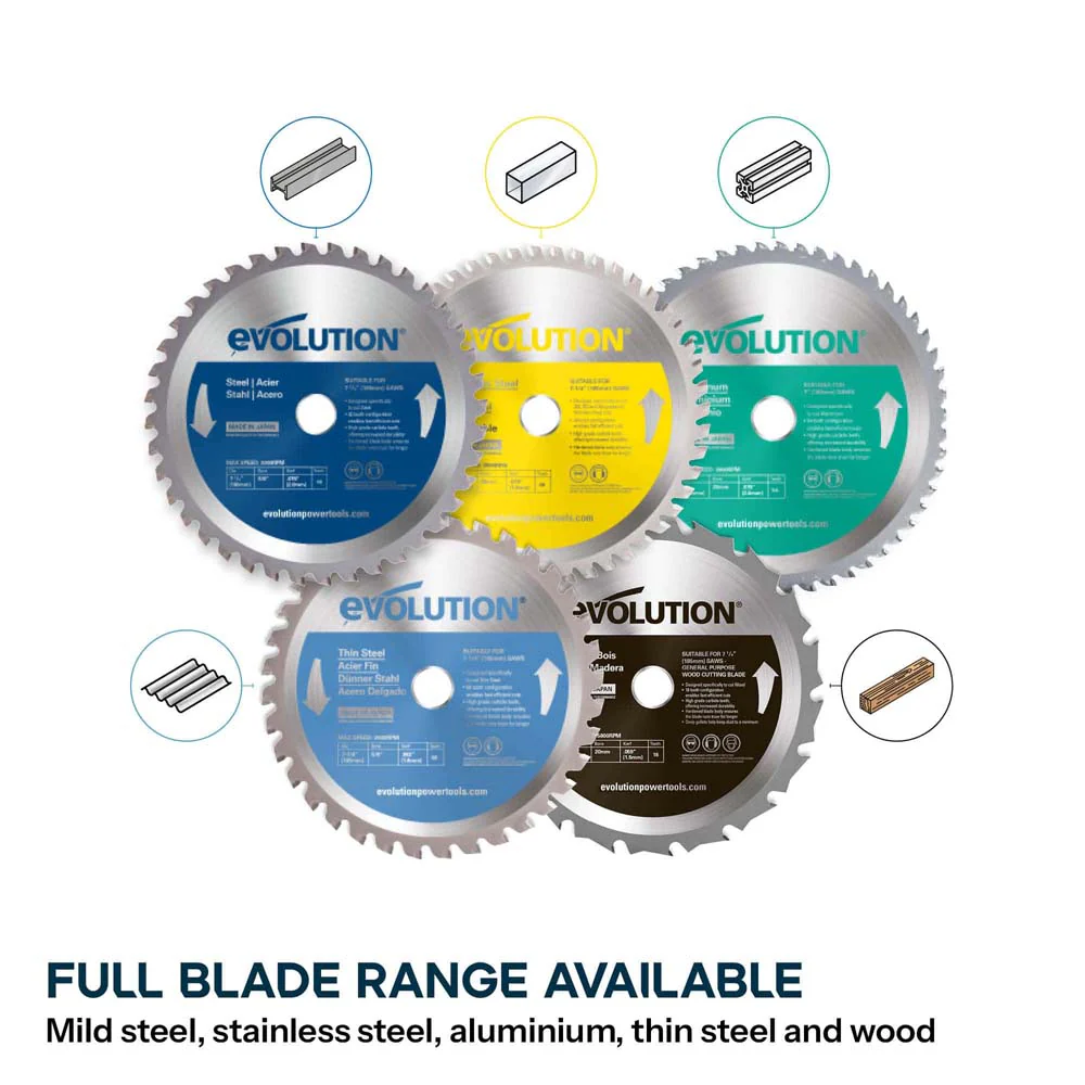 Evolution 185mm Metal Cutting Circular Saw with TCT Mild Steel Cutting Blade | 64mm Cut Depth | S185CCSL - Image 11